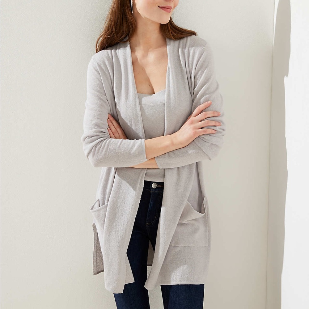 Loft LINEN BLEND POCKET DUSTER SWEATER